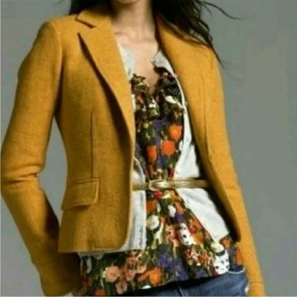 J. Crew Vintage Mustard Yellow Wool Tweed Cropped Blazer